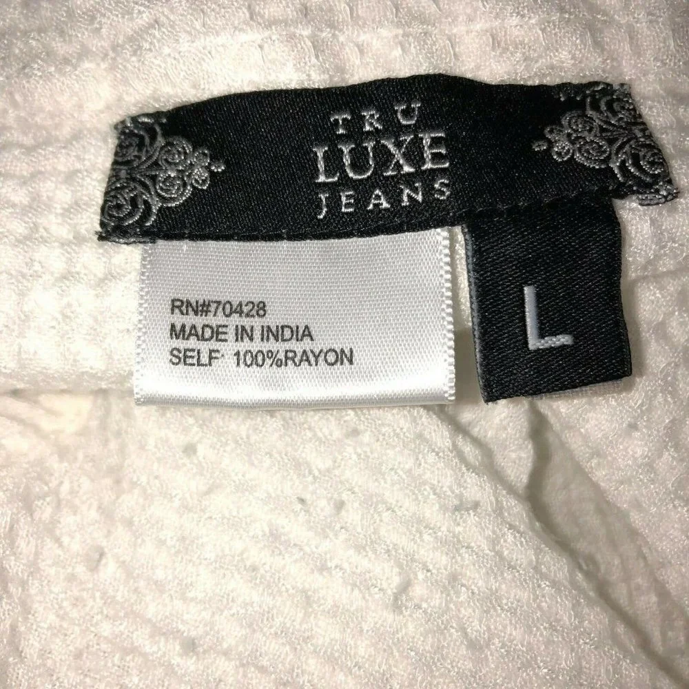 Tru Luxe Women's Large Button Up Shirt Collared Long Sleeve White Waffle Weave - Picture 8 of 13